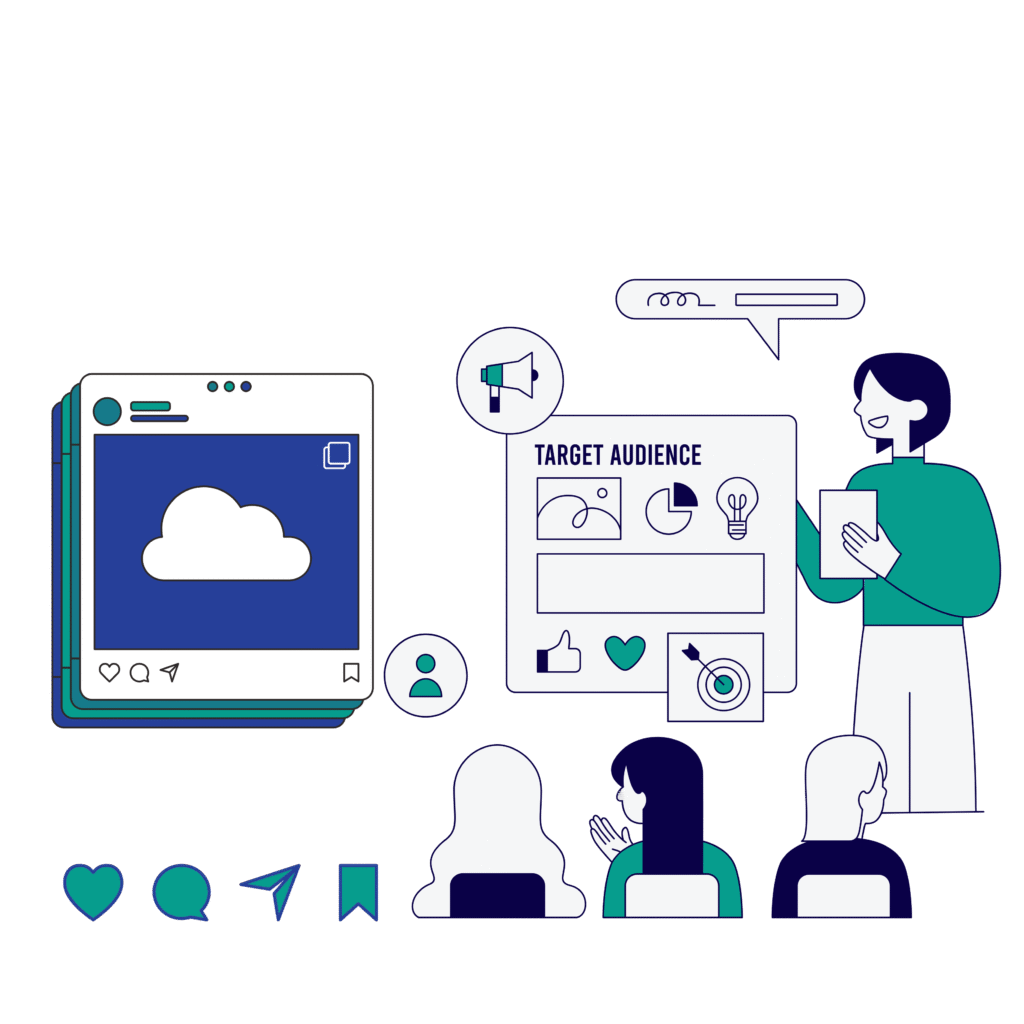 Instagram Insights showing audience engagement and reach performance metrics.